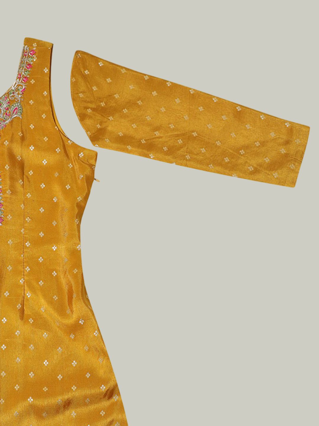 Dhiyona SO Women's Embroidered Zari Straight Kurti with Palazzos & Dupatta