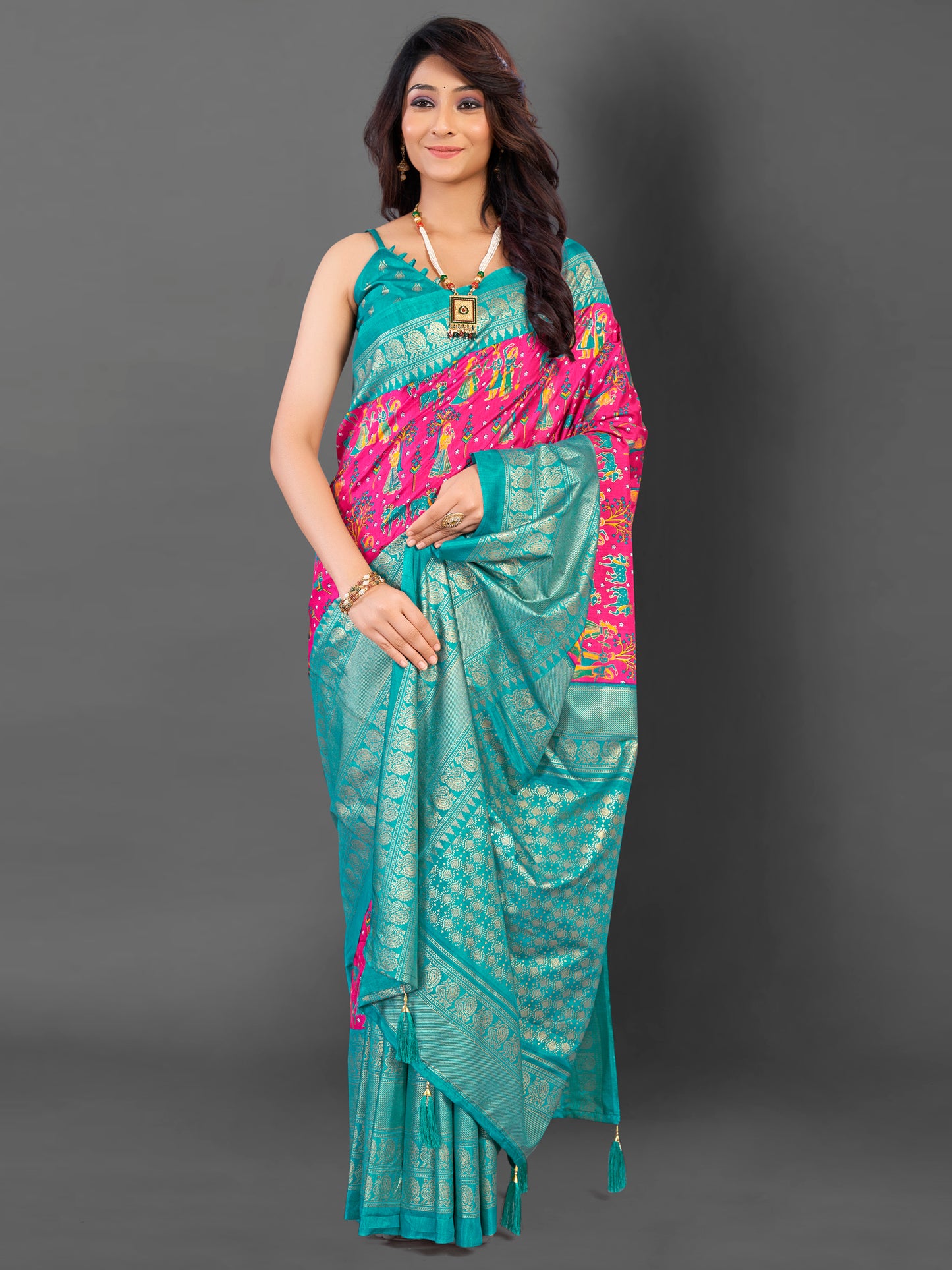 Women's Cotton Blend Pink Printed Designer Saree With Blouse Piece