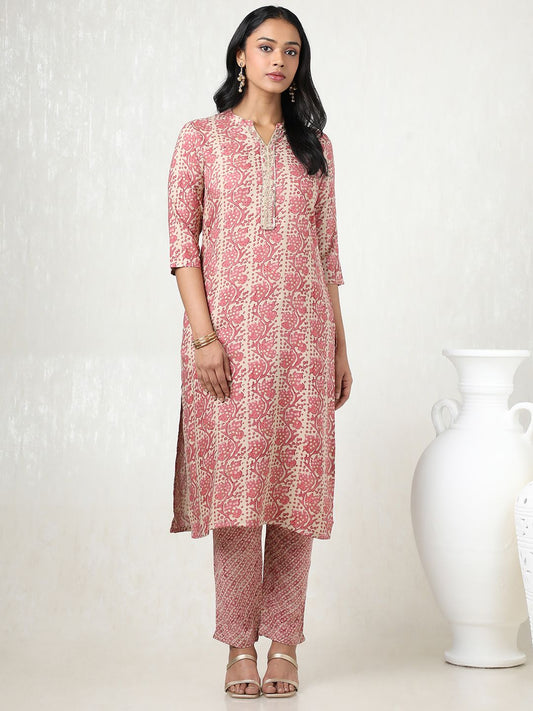 Dhiyona SO Women's Women Bandhani Printed Regular Gotta Patti Kurta with Trousers