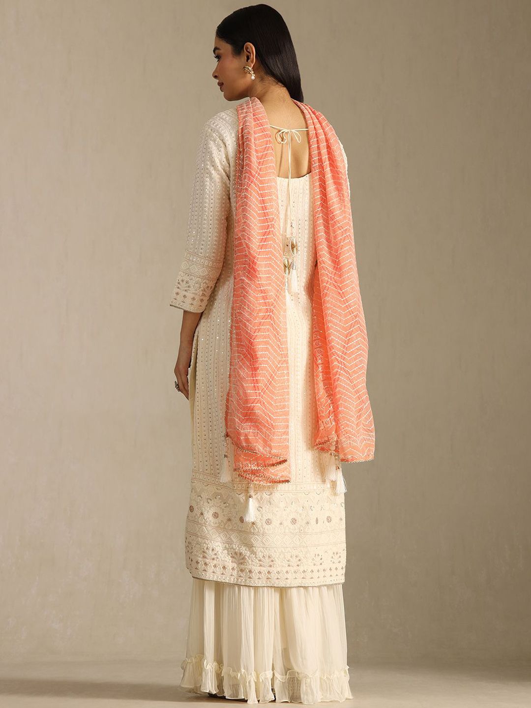 Dhiyona SO Women's Ethnic Motifs Embroidered Beads And Stones Georgette Kurta With Palazzos & Dupatta