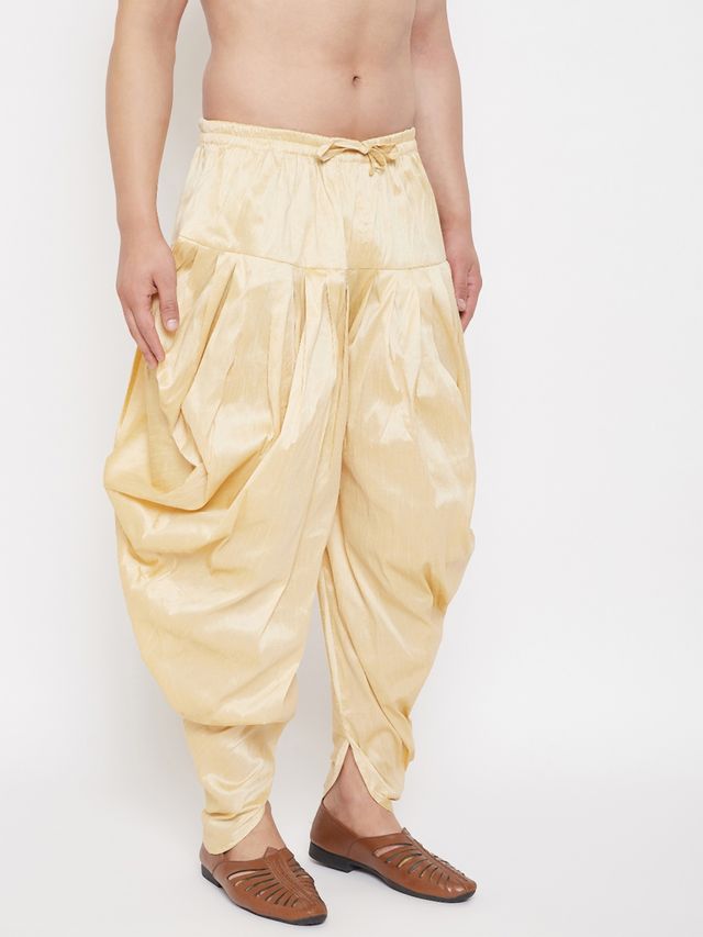 Men's Gold Silk Blend Regular Dhoti