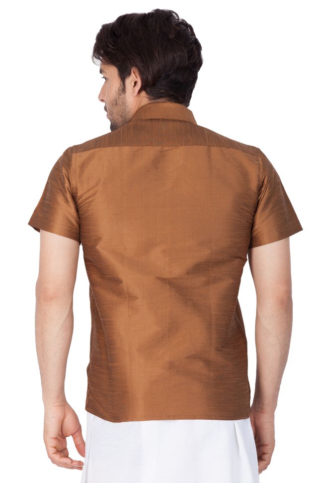 Men's Coffee Silk Blend Straight Ethnic Shirt