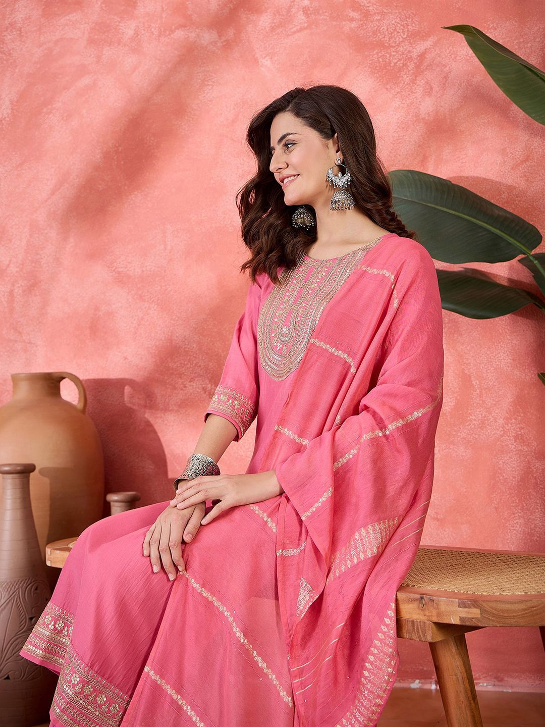 Dhiyona SN Women's Ethnic Motifs Embroidered Kurta with Trousers & Dupatta