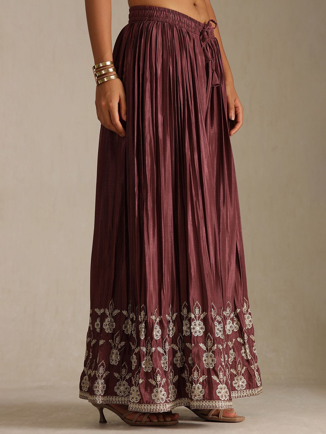 Dhiyona SO Women's Floral Embroidered Chinon Shoulder Straps Straight Kurta with Palazzos & Dupatta