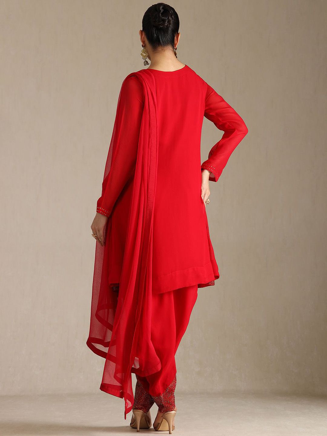 Dhiyona SO Women's Embroidered Beads and Stones Straight Kurta with Dhoti Pants & Dupatta