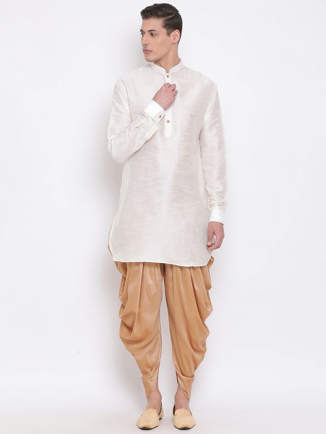 Men's Cream Cotton Blend Pathani Kurta Pyjama Set