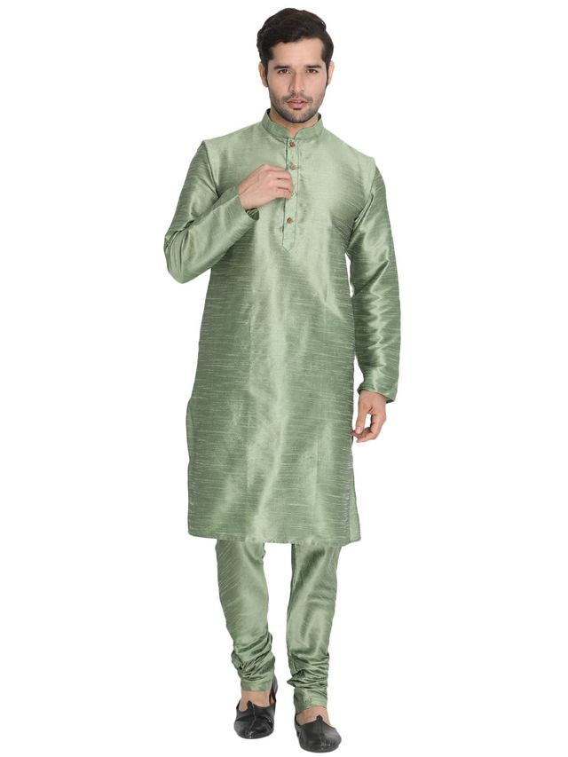 Men's Mint Green Silk Blend Straight Kurta Pyjama Set