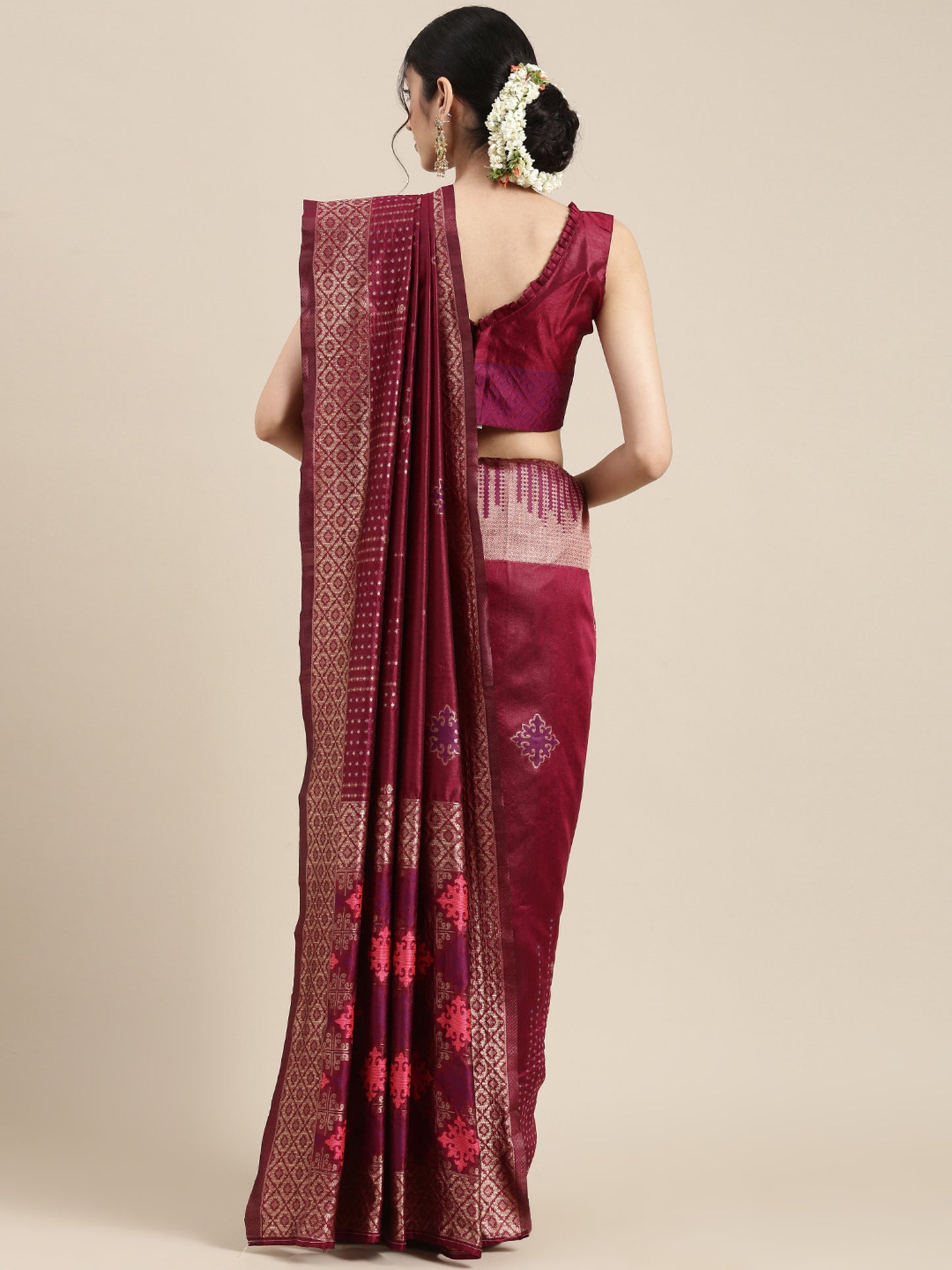 Women's Silk Blend Magenta Woven Design Designer Saree With Blouse Piece