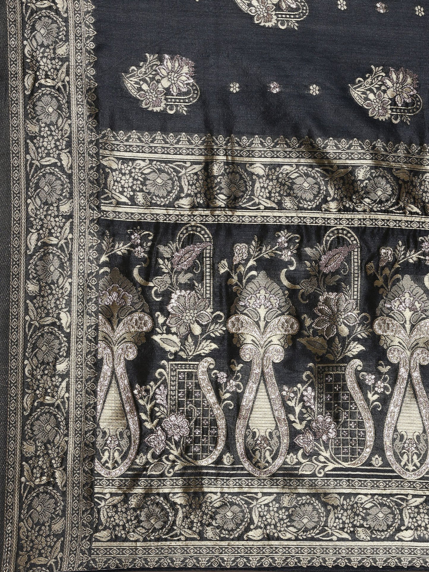 Women's Silk Blend Grey Woven Design Celebrity Saree With Blouse Piece