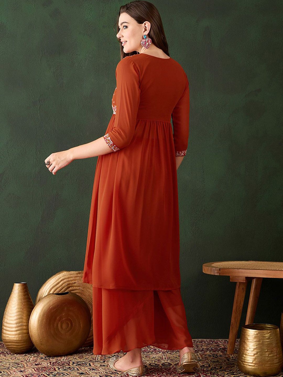 Dhiyona SN Women's Embroidered A-Line Kurta With Palazzos