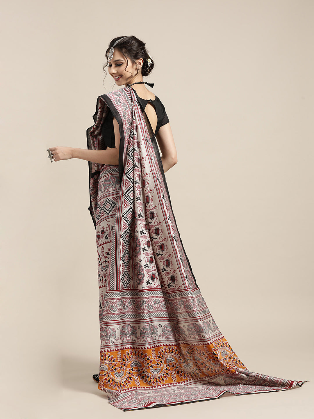 Women's Bhagalpuri Silk Grey Printed Designer Saree With Blouse Piece
