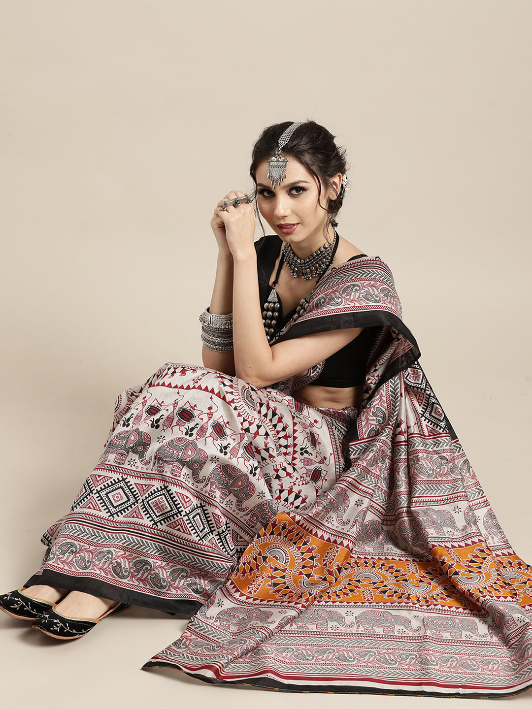 Women's Bhagalpuri Silk Grey Printed Designer Saree With Blouse Piece