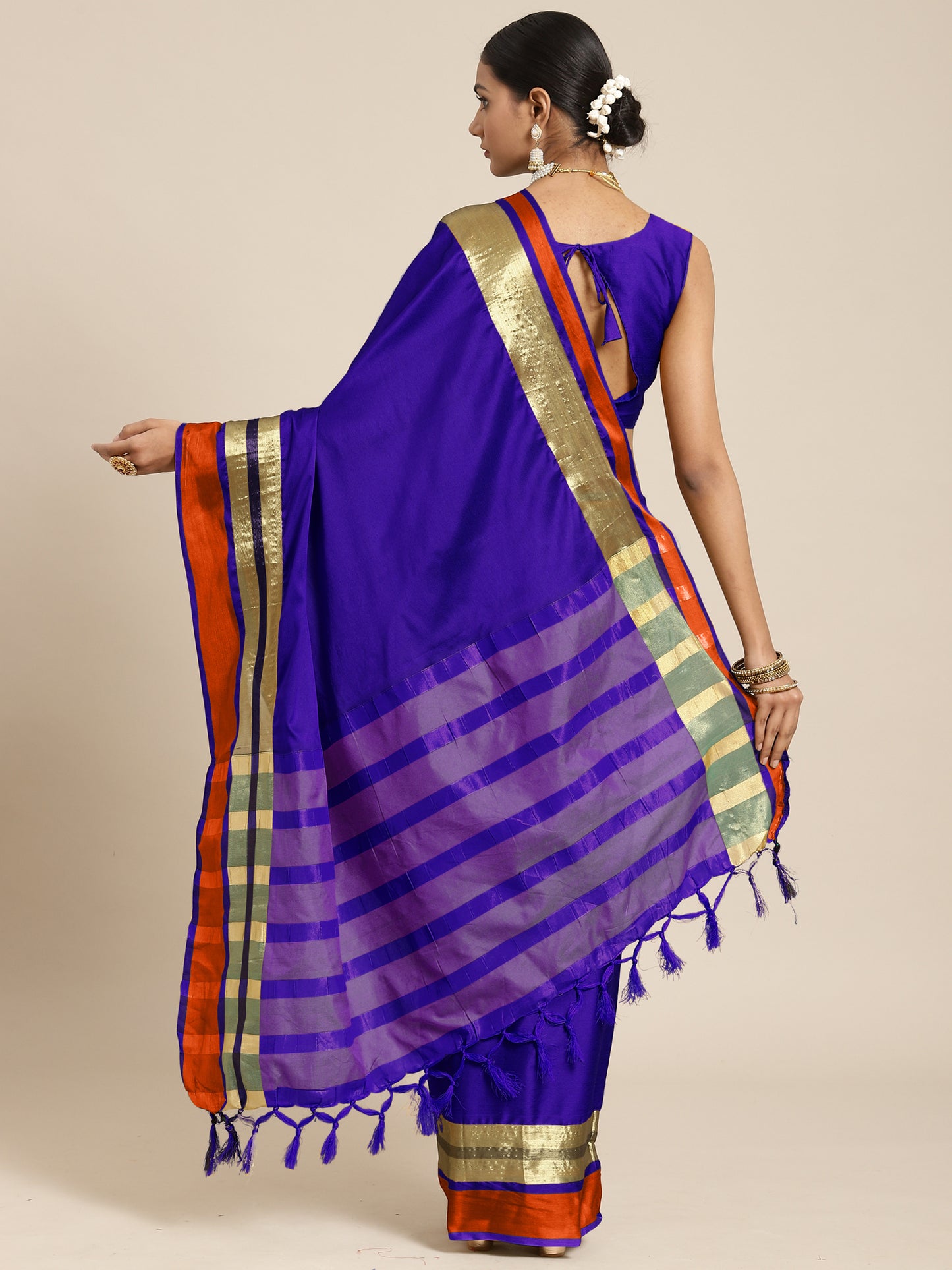 Women's Aura Silk Blue Woven Design Designer Saree With Blouse Piece