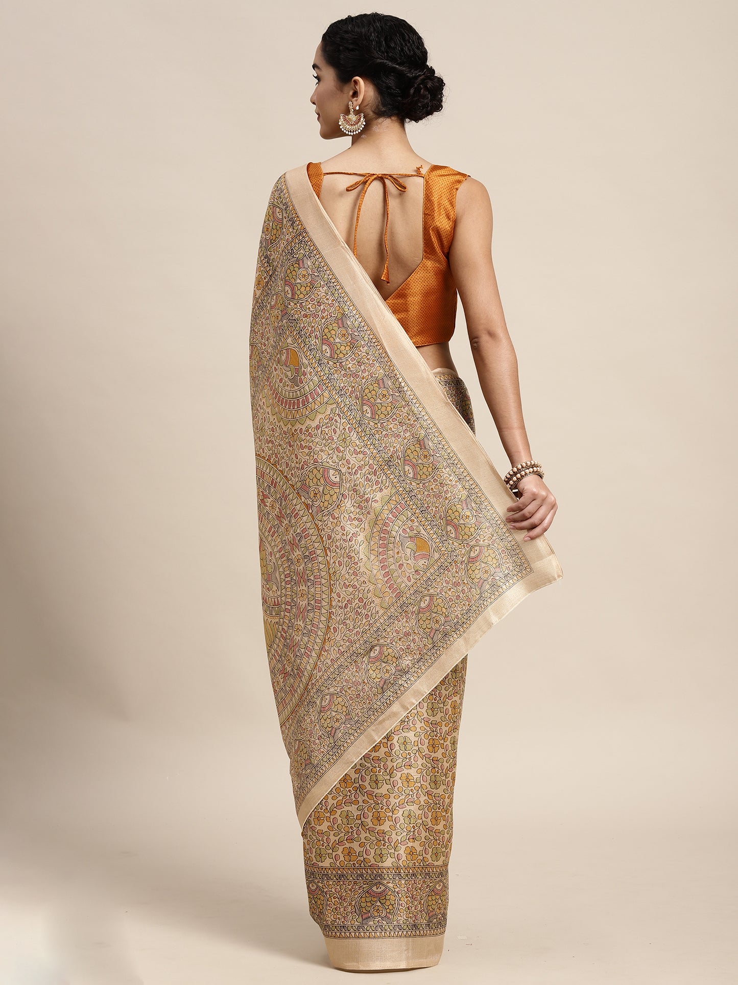 Women's Khadi Silk Yellow Printed Celebrity Saree With Blouse Piece