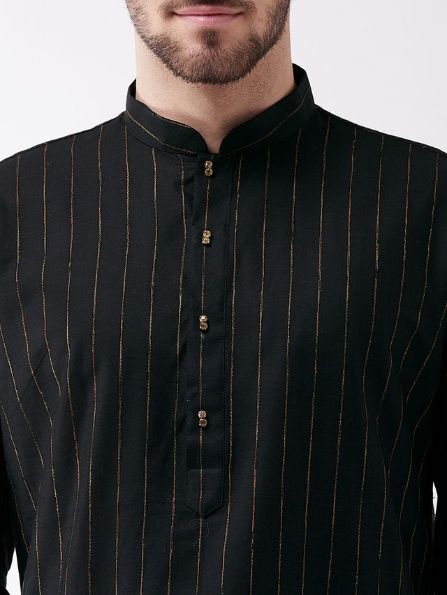 Men's Black Cotton Blend Straight Kurta Pyjama Set