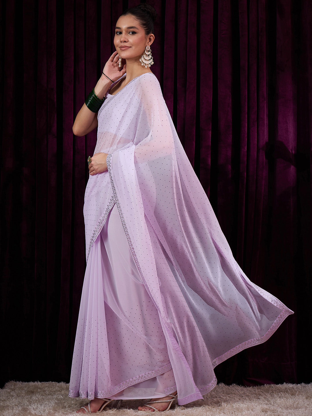 Women's Georgette Mauve Embellished Designer Saree With Blouse Piece