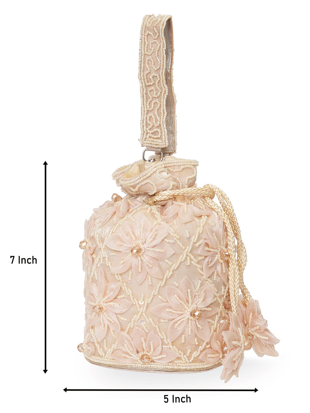 Dhiyona NR Floral Detailing Embellished Satin Potli Clutch