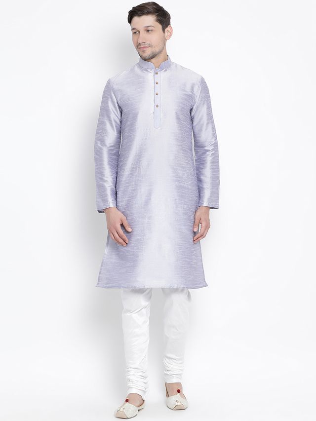 Men's Light Blue Silk Blend Straight Kurta