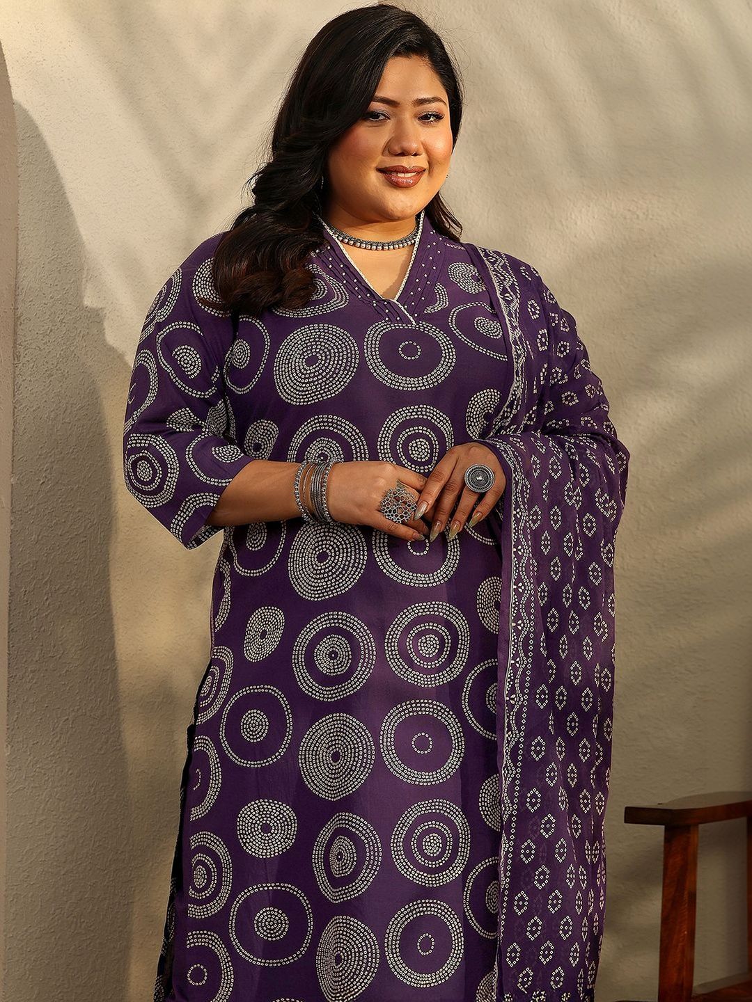 Dhiyona Women's Plus Size Ethnic Motifs Printed Kurta with Palazzos & Dupatta