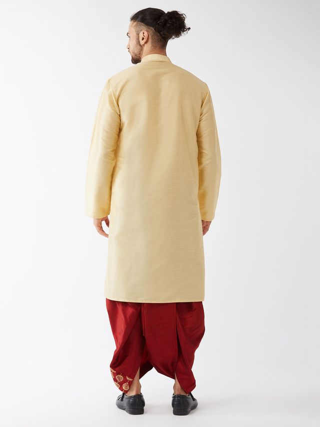 Men's Gold Silk Blend Straight Kurta and Dhoti Set