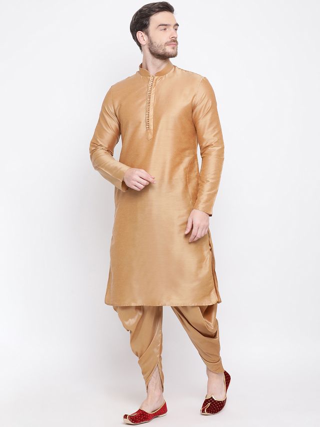 Men's Rose Gold Silk Blend Straight Dhoti