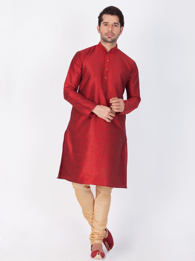 Men's Maroon Silk Blend Straight Kurta Pyjama Set