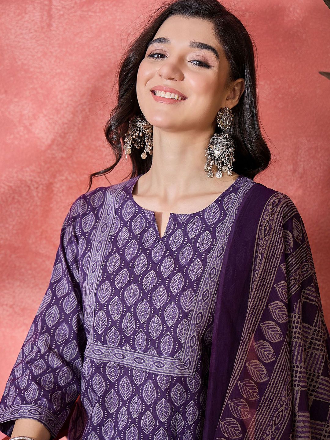 Dhiyona SN Women's Floral Printed Pure Cotton Straight Kurta With Trousers & Dupatta