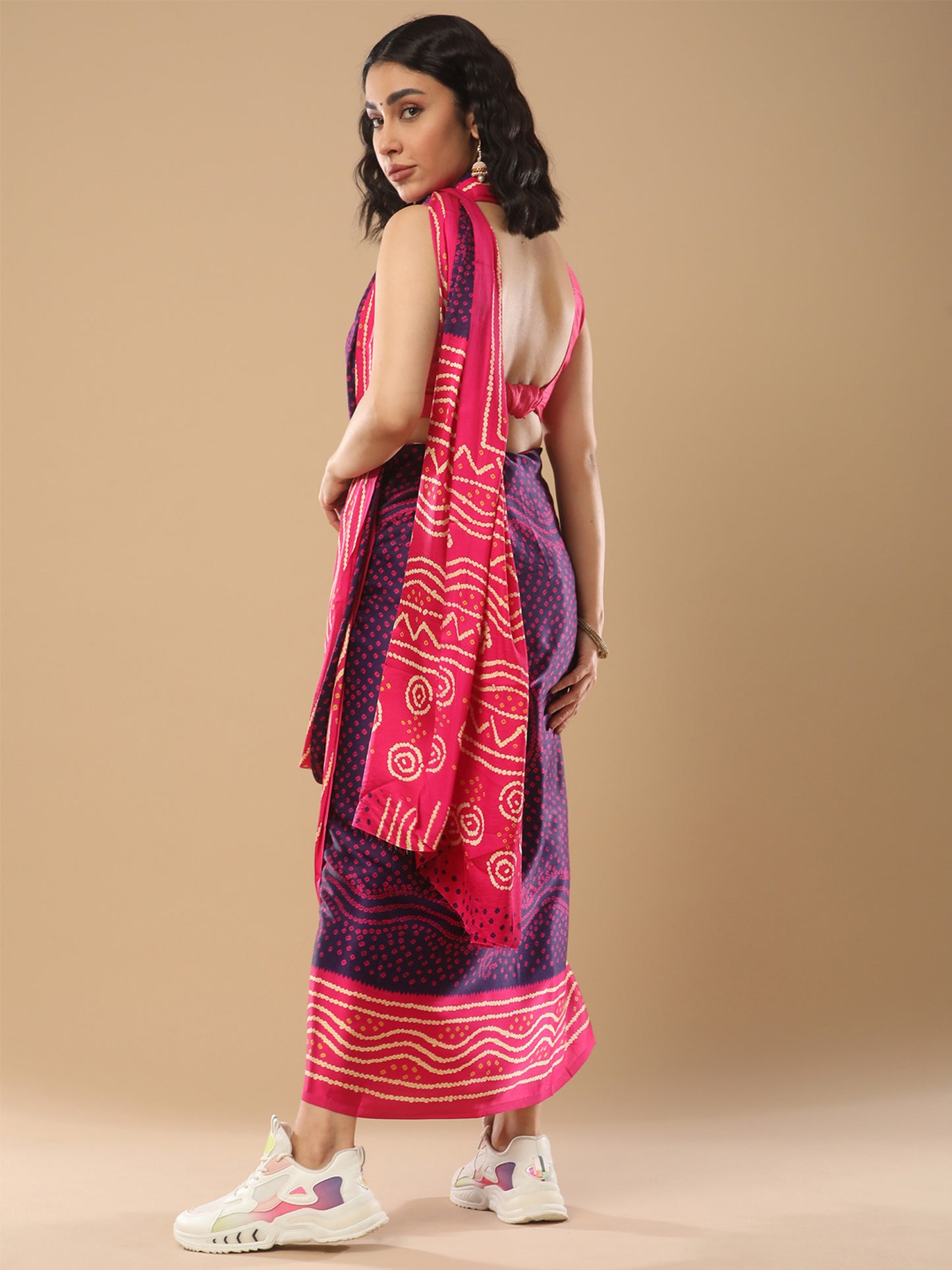 Women's Satin Silk Purple Printed Designer Saree With Blouse Piece