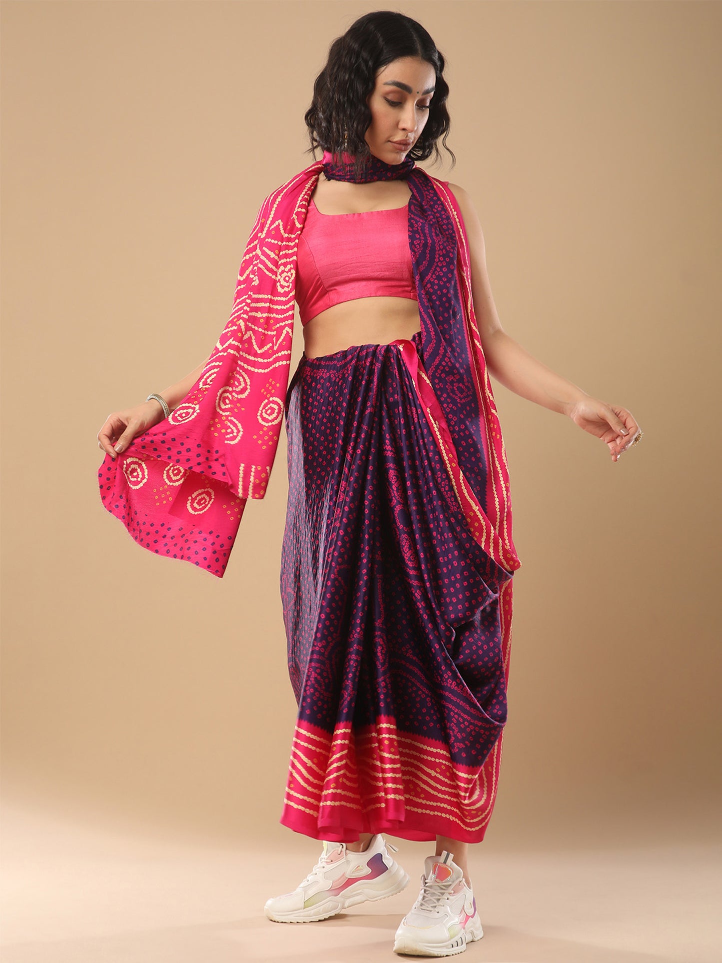 Women's Satin Silk Purple Printed Designer Saree With Blouse Piece