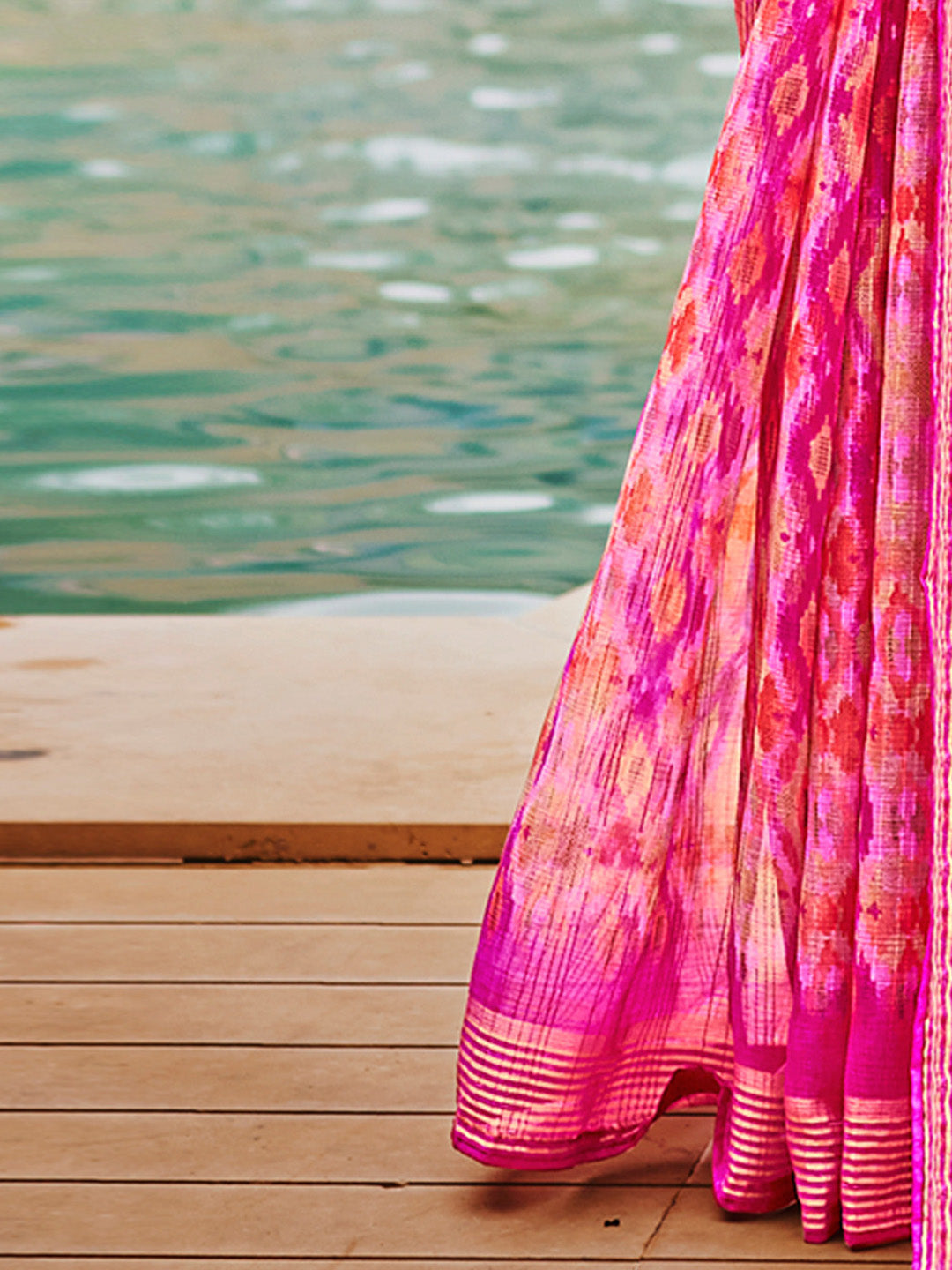 Women's Pure Chiffon Pink Embellished Designer Saree With Blouse Piece