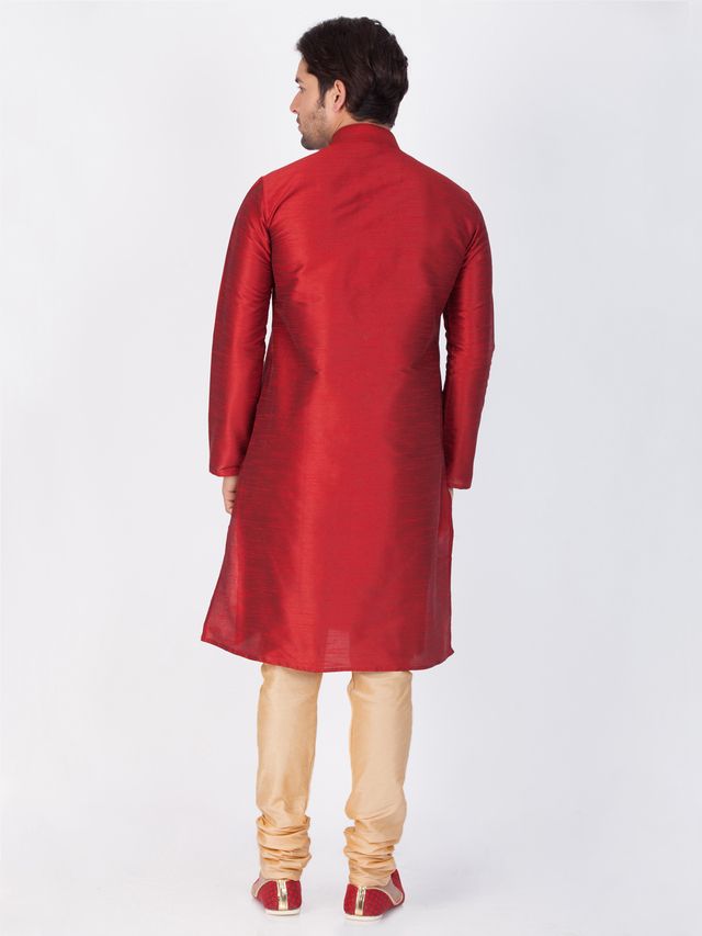 Men's Maroon Silk Blend Straight Kurta Pyjama Set