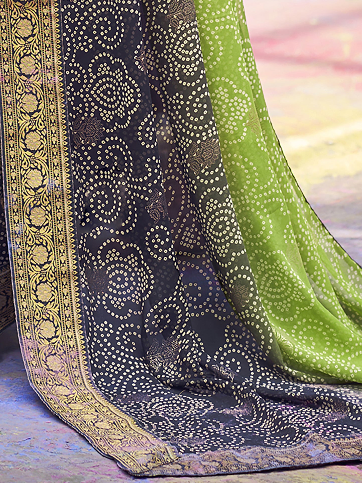 Women's Georgette Light Green Embellished Designer Saree With Blouse Piece