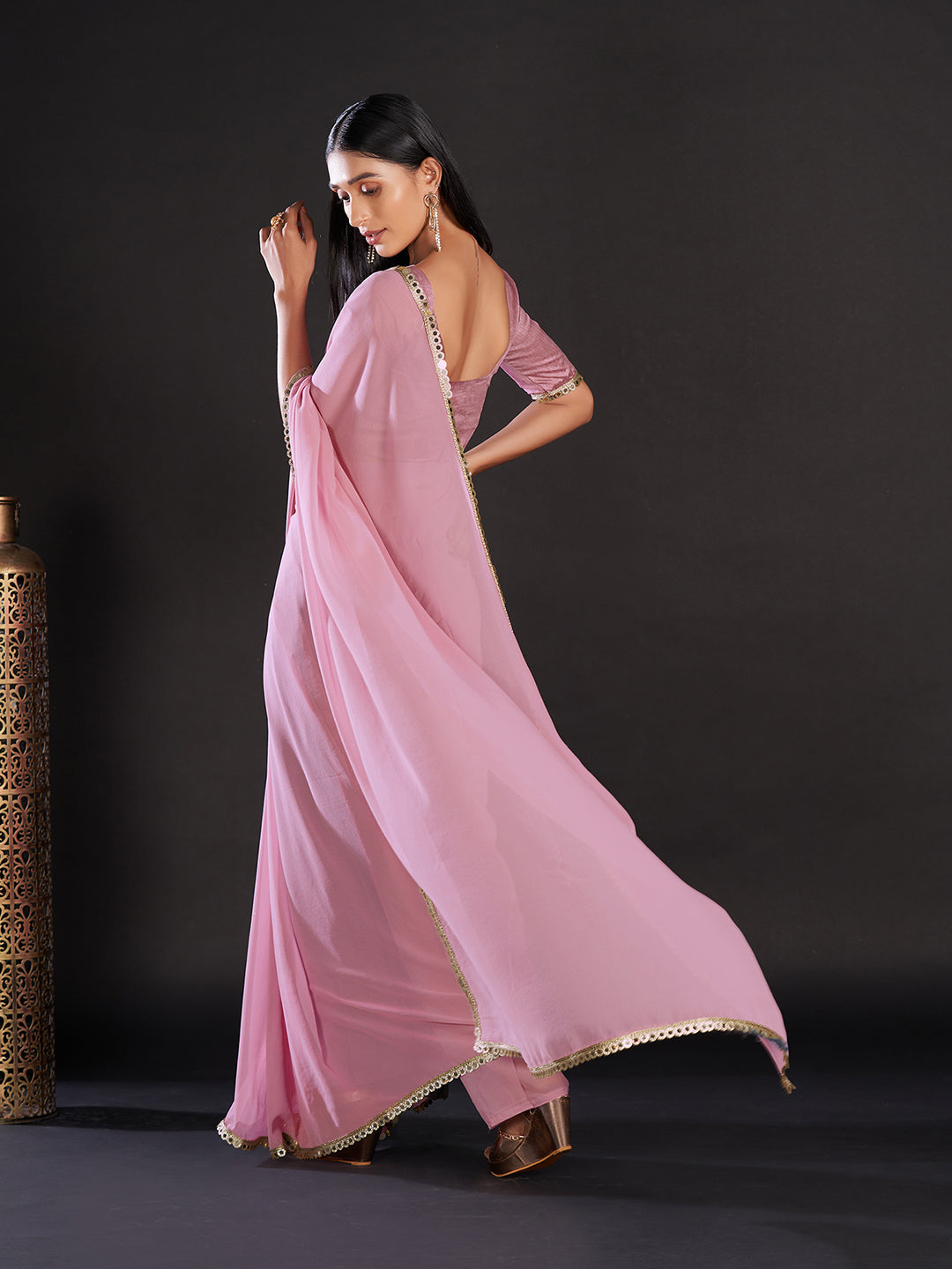Women's Georgette Mauve Embellished Designer Saree With Blouse Piece