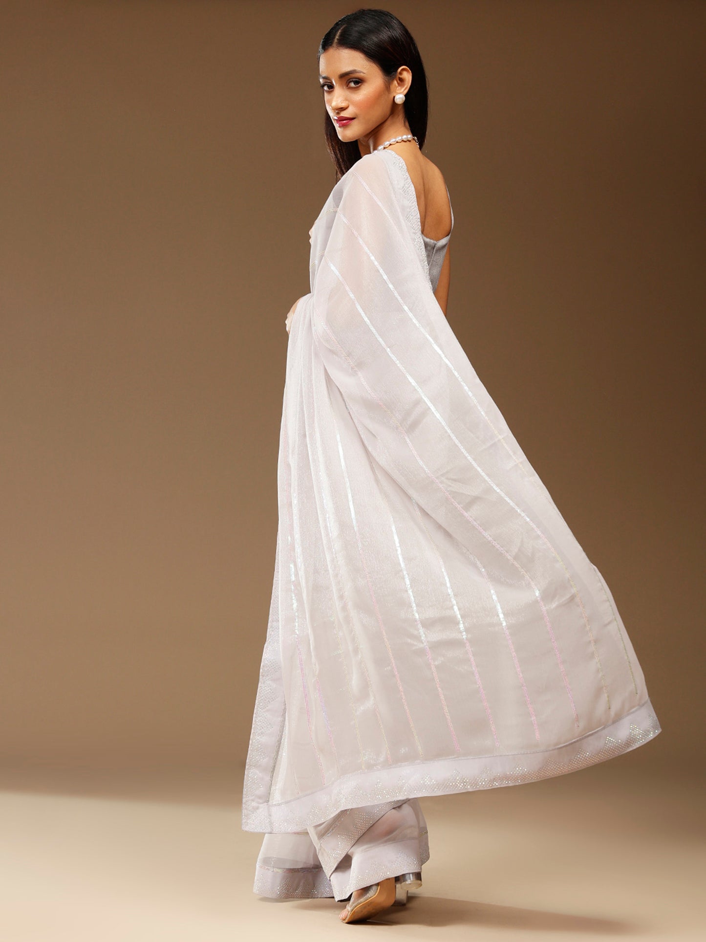 Women's Chiffon Grey Embellished Designer Saree With Blouse Piece