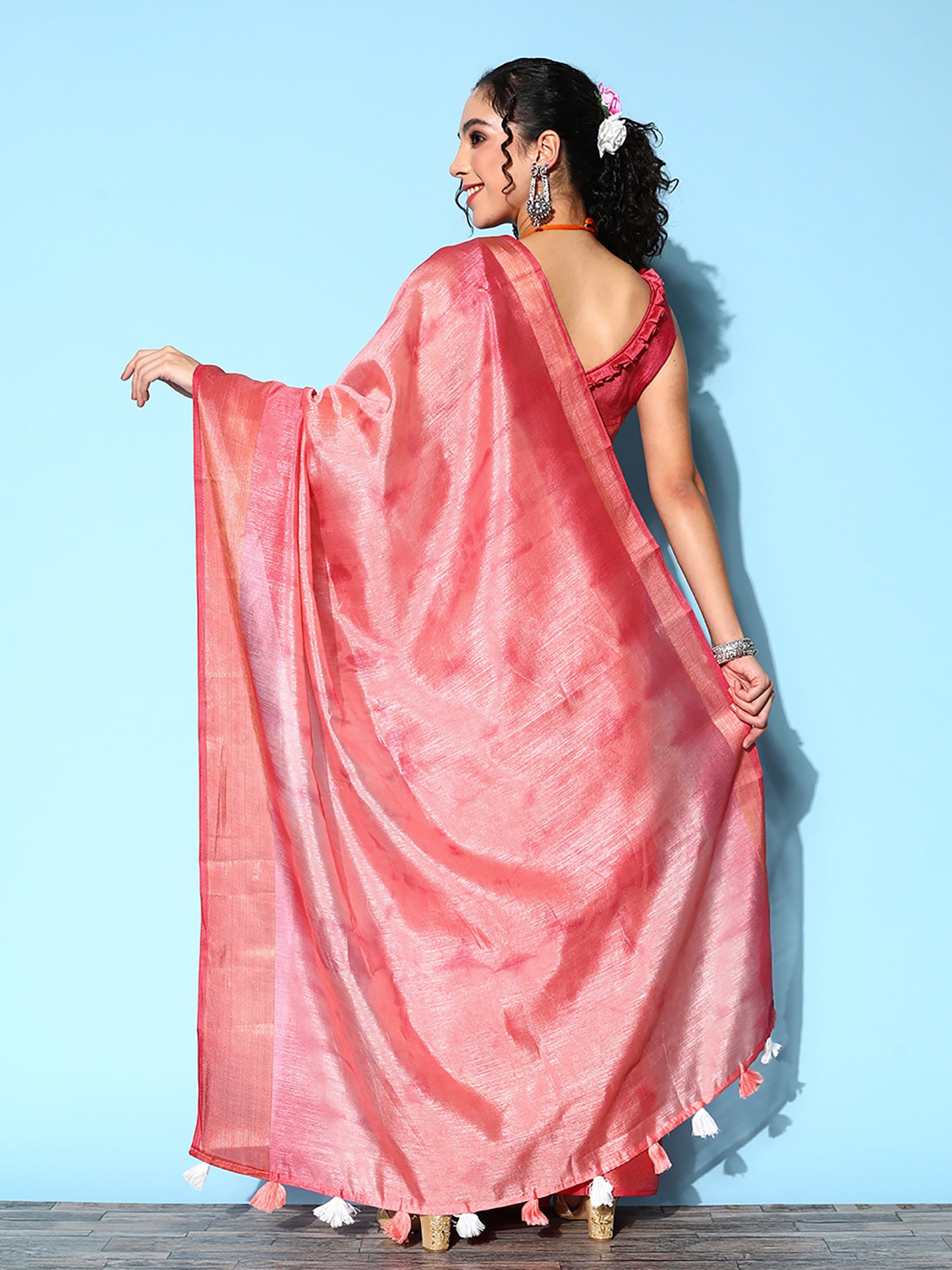 Women's Cotton Silk Pink Printed Celebrity Saree With Blouse Piece