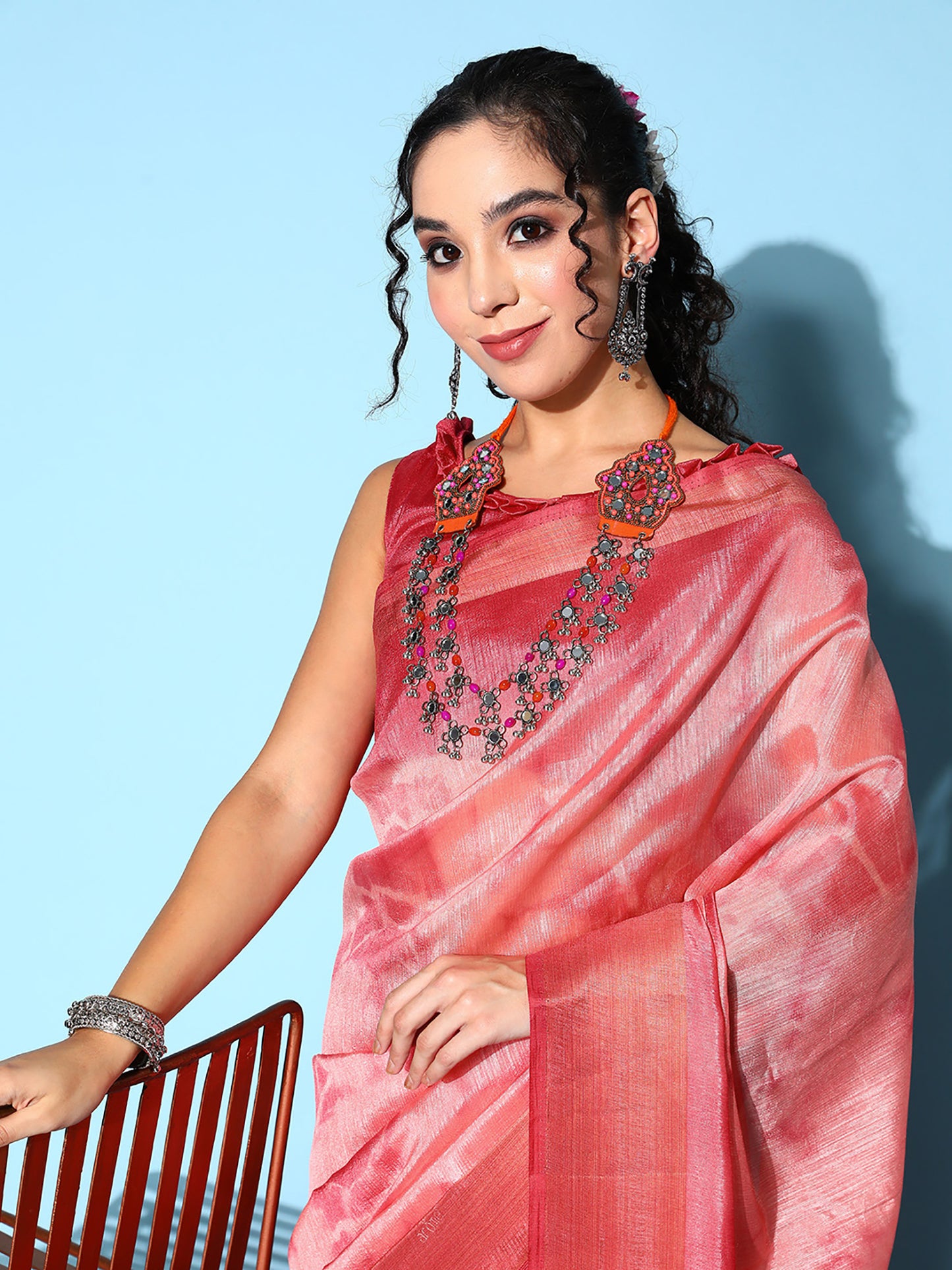 Women's Cotton Silk Pink Printed Celebrity Saree With Blouse Piece