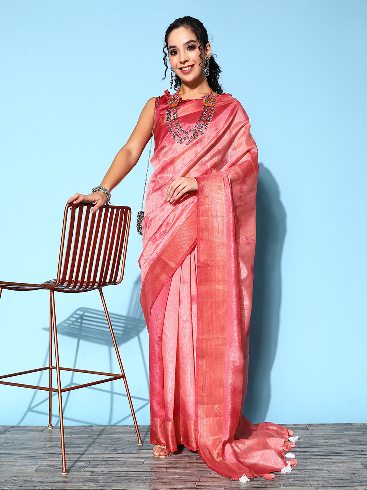 Women's Cotton Silk Pink Printed Celebrity Saree With Blouse Piece