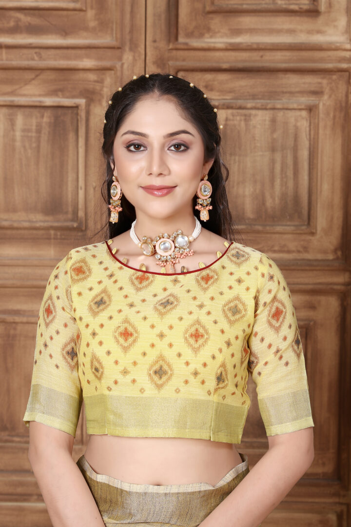 Dhiyona GR Women's Glory Yellow Soft Linen Solid Woven Saree
