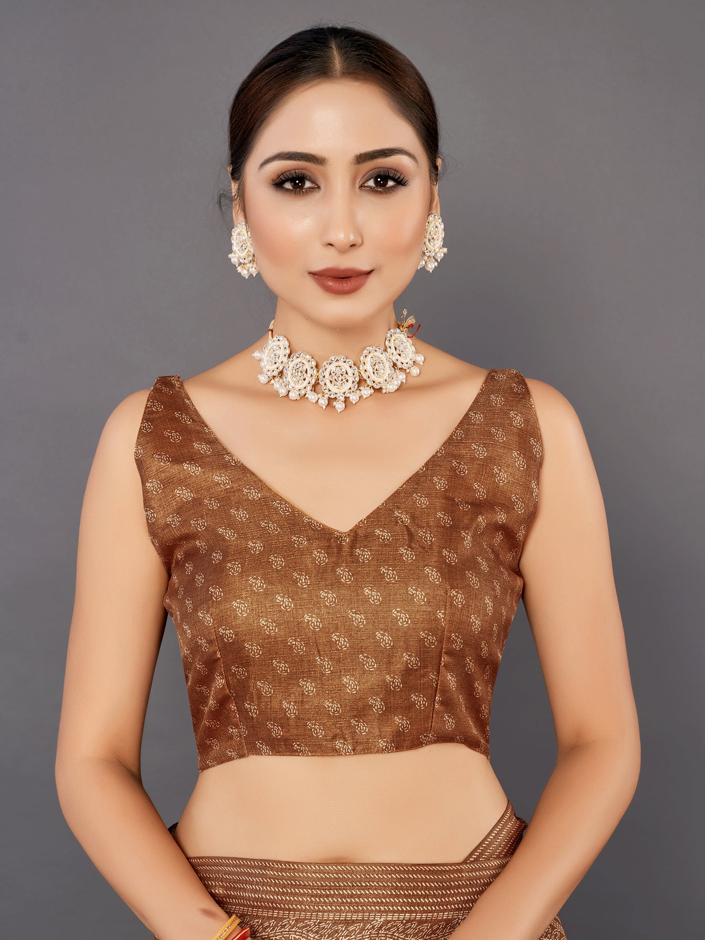 Women's Bhagalpuri Silk Brown Printed Celebrity Saree With Blouse Piece