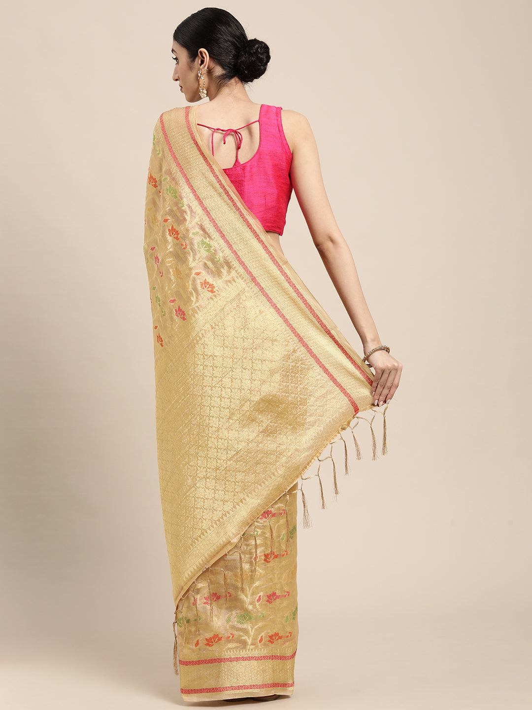 Dhiyona GR Women's Gulmohar Beige Organza Saree