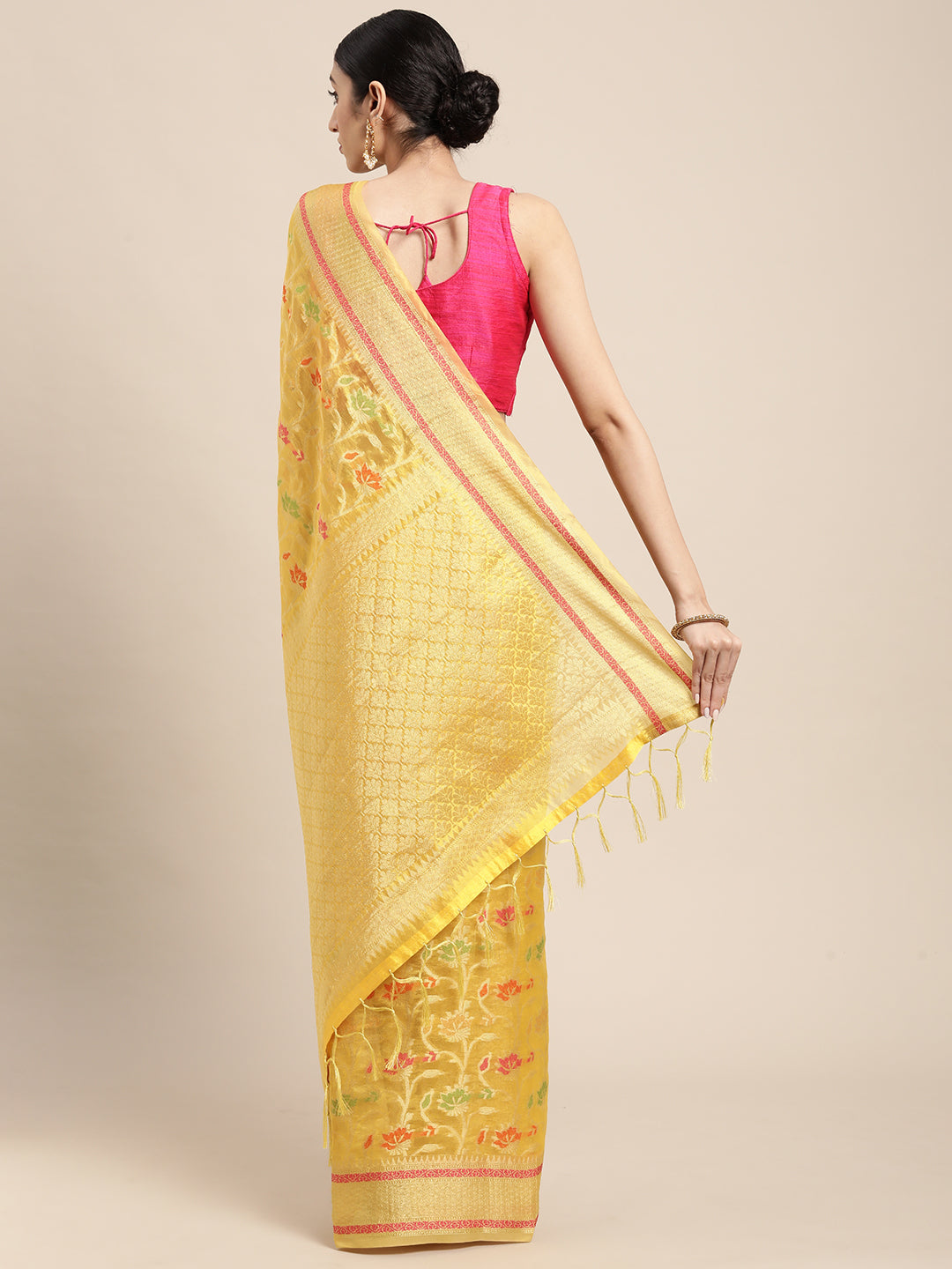 Dhiyona GR Women's Gulmohar Corn Yellow Organza Saree
