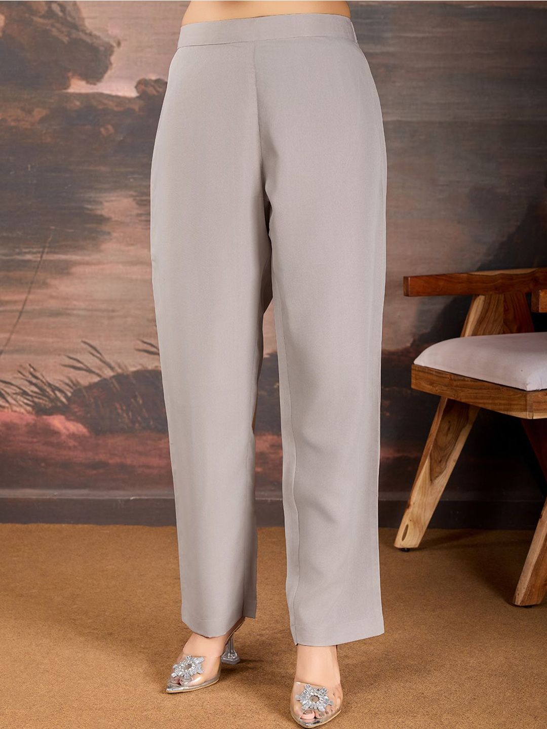 Dhiyona PD Women Sequined Embroidered Round Neck Straight Kurta & Trousers With Dupatta