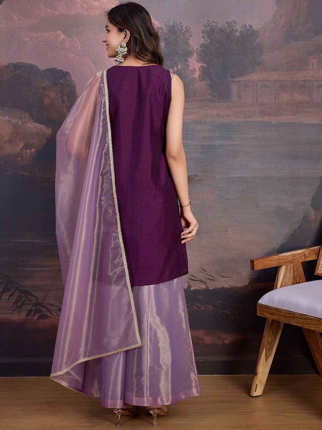 Dhiyona PD Women Gotta Patti Sweetheart Neck Sleeveless Kurta And Palazzo With Dupatta