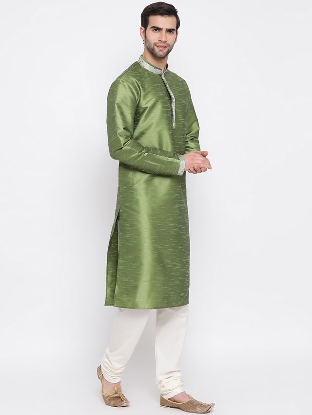 Men's Green Cotton Silk Straight Kurta Pyjama Set