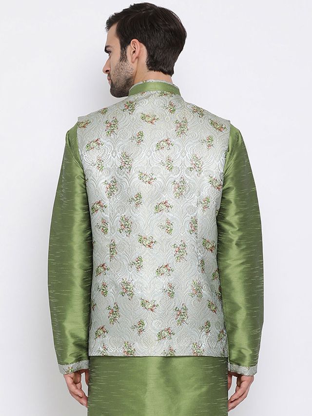 Men's Grey Cotton Silk Straight Nehru Jacket