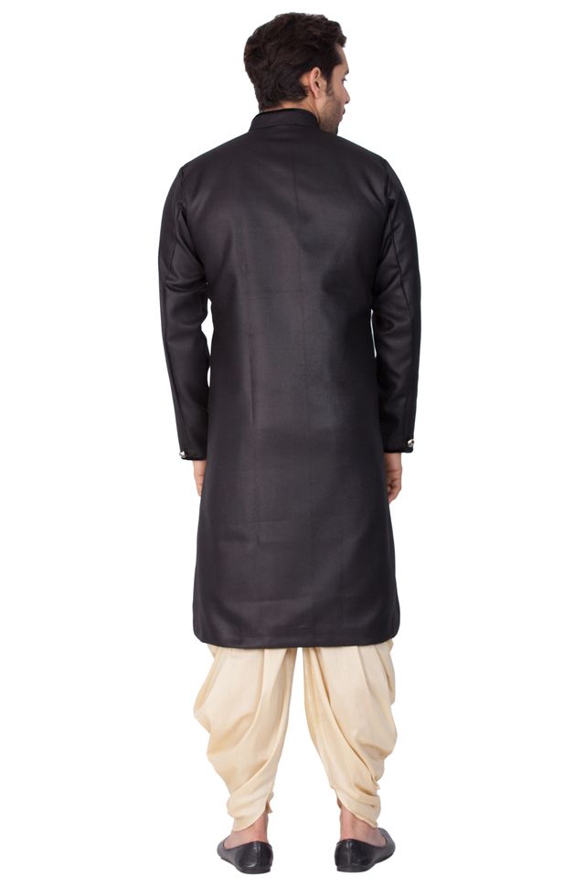 Men's Black Cotton Blend Regular Sherwani Set