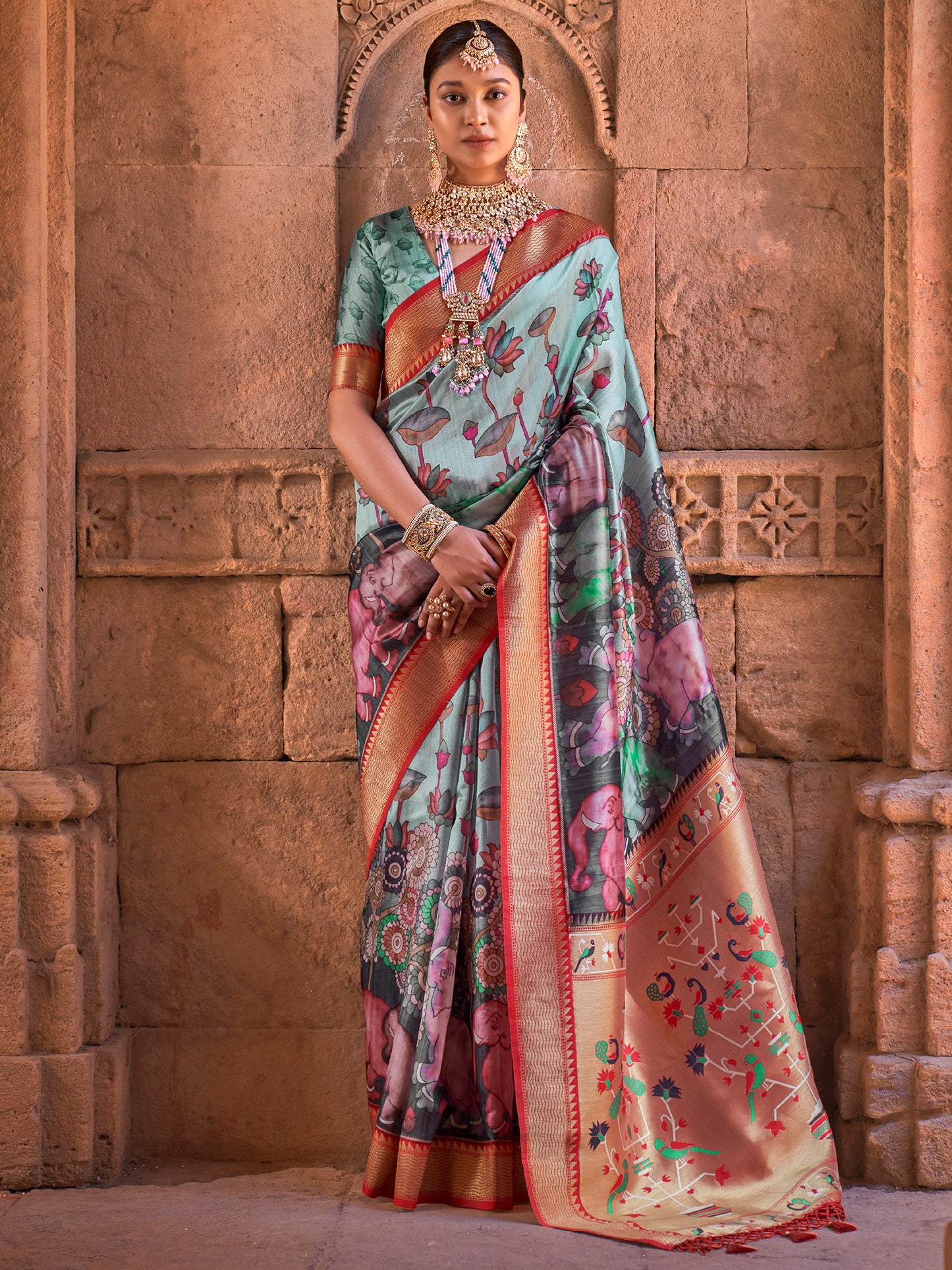 Women's Silk Blend Blue Woven Design Designer Saree With Blouse Piece