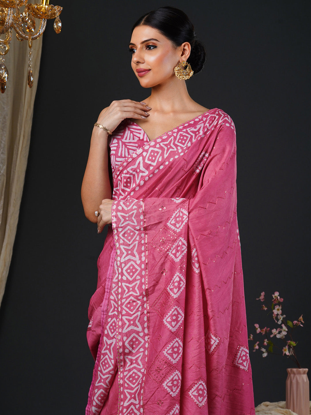Women's Viscose Silk Pink Embellished Designer Saree With Blouse Piece