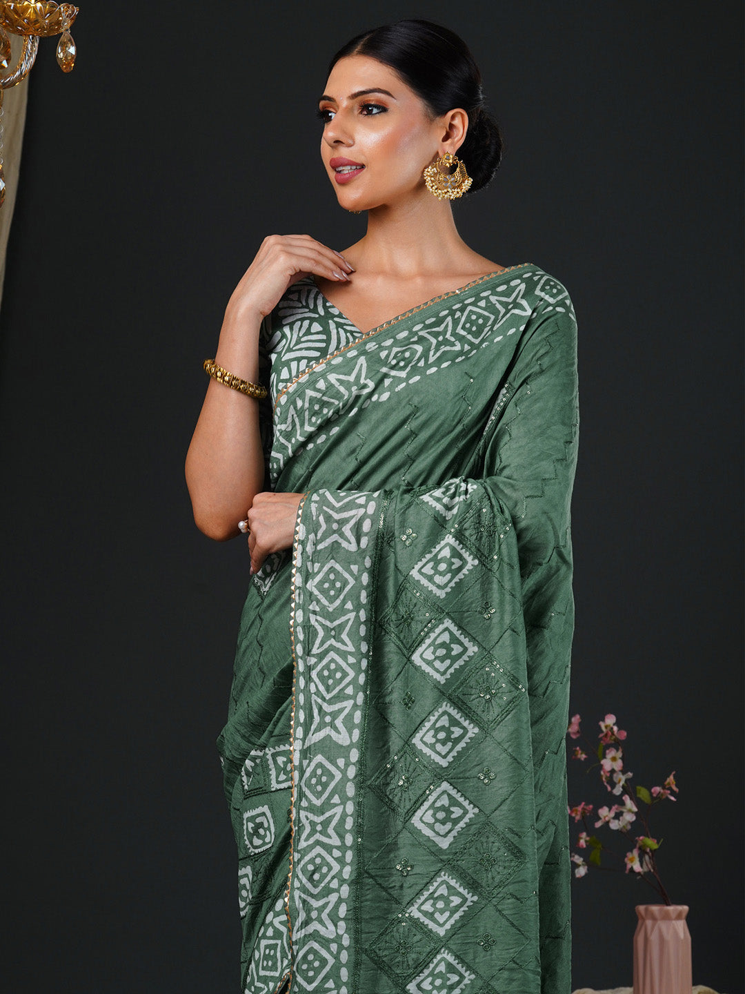 Women's Viscose Silk Sea Green Embellished Designer Saree With Blouse Piece