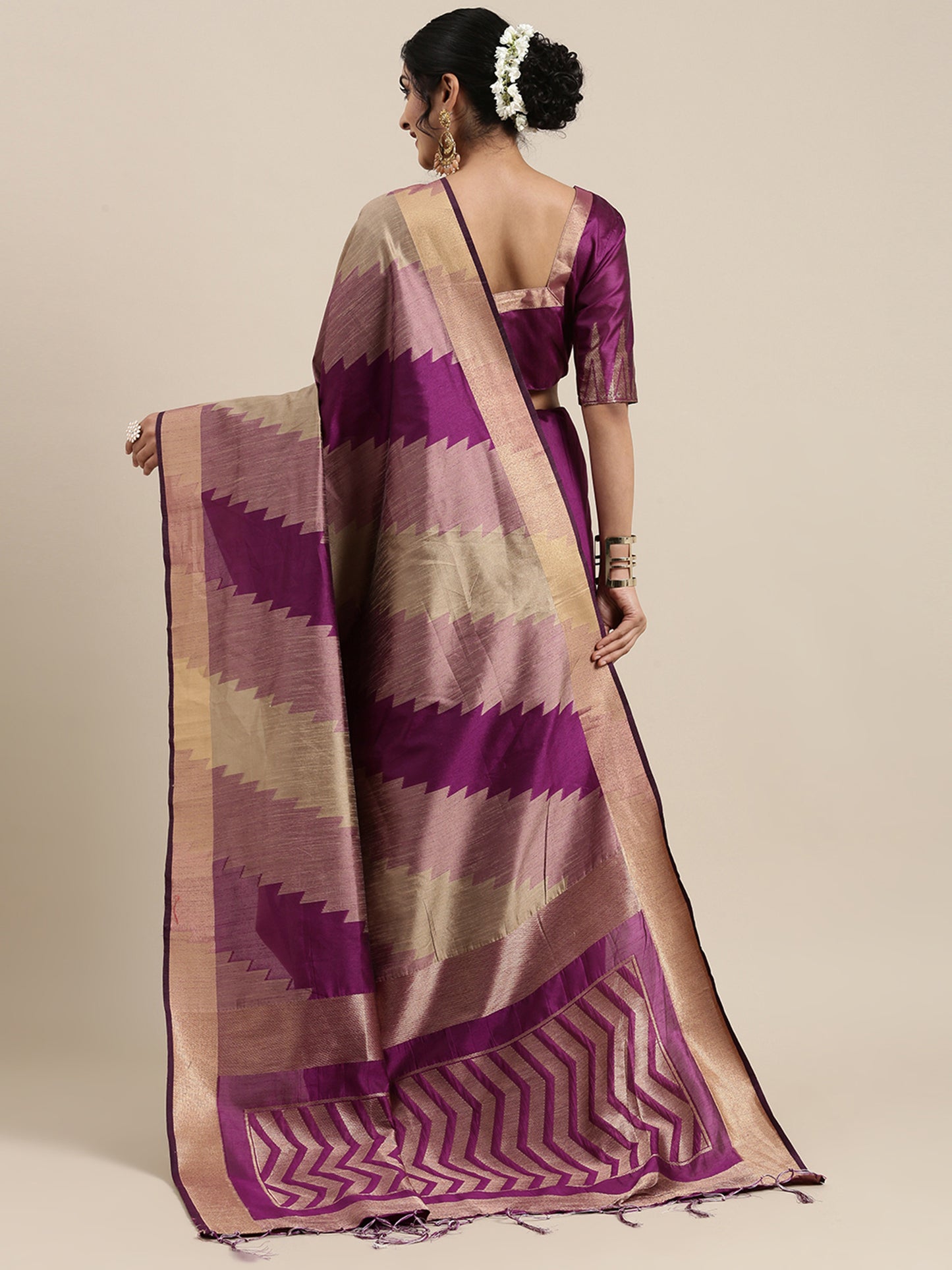 Women's Cotton Silk Magenta Woven Design Handloom Saree With Blouse Piece